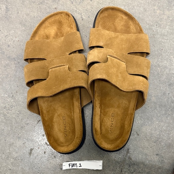 Vince Tan Suede Double Strap Slides main image 2